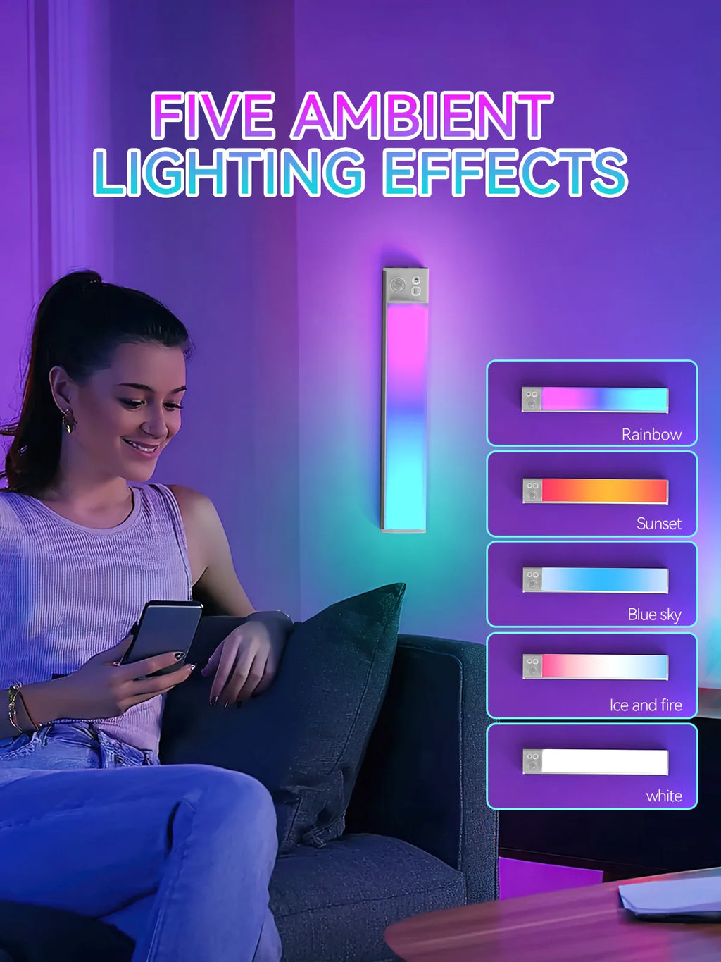 Smart Ambient Sensor Light with Dual Induction & 5 Color Effects
