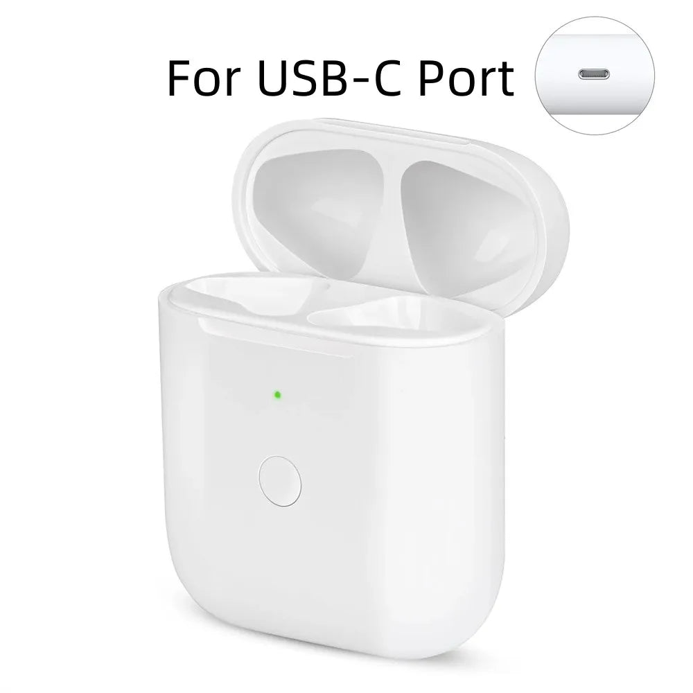Wireless Charging Case For AirPods 1st 2 & 2nd - 550mAh Charger Box W/ Bluetooth Sync Button ,For IOS/Type-C Port, No Earbuds