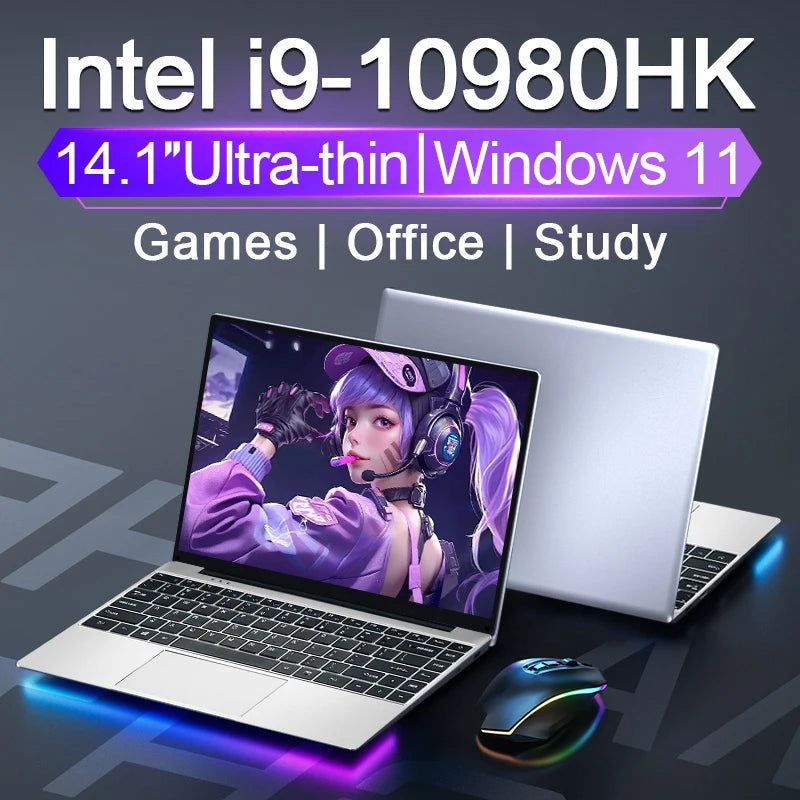 14.1" Windows 11 Gaming laptops Intel Core i9 10980HK 16GB DDR4 1TB 2TB SSD Office Study Business Notebook HD Pc Gamer Computer