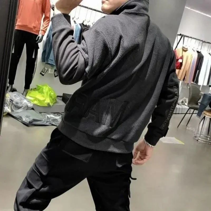 Half Zip Pullover Male Clothes Sweatshirt for Men Hoodieless Slim Fit Top Y2k Vintage 90s No Brand Emo Autumn S Winter Cotton