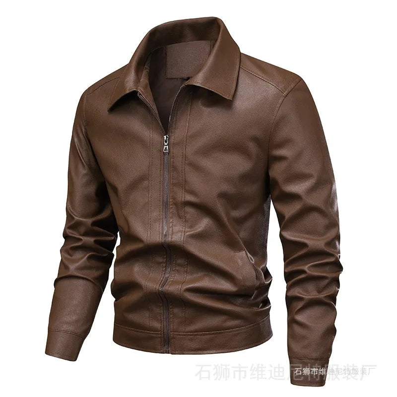 New Leather Jacket Men's Spring Men's Slim Lapel Jacket Men's Top Windproof Casual Jacket Men Motorcycle Jacket Men Clothing
