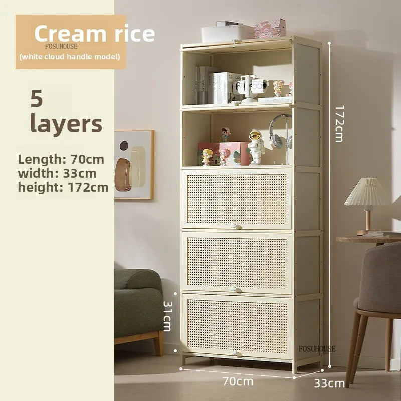 Cream Style Living Room Cabinets Household Bookcase with Door Storage Cabinet Floor Rack Wall Storage Cabinet Home Furniture