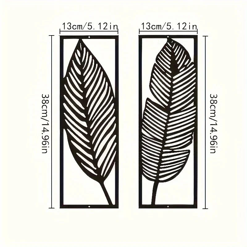 Decorative Leaves Metal Wall Art: Set of 2 for Home Wall Decor Black Metal Hanging Leaves Elegant Iron Art