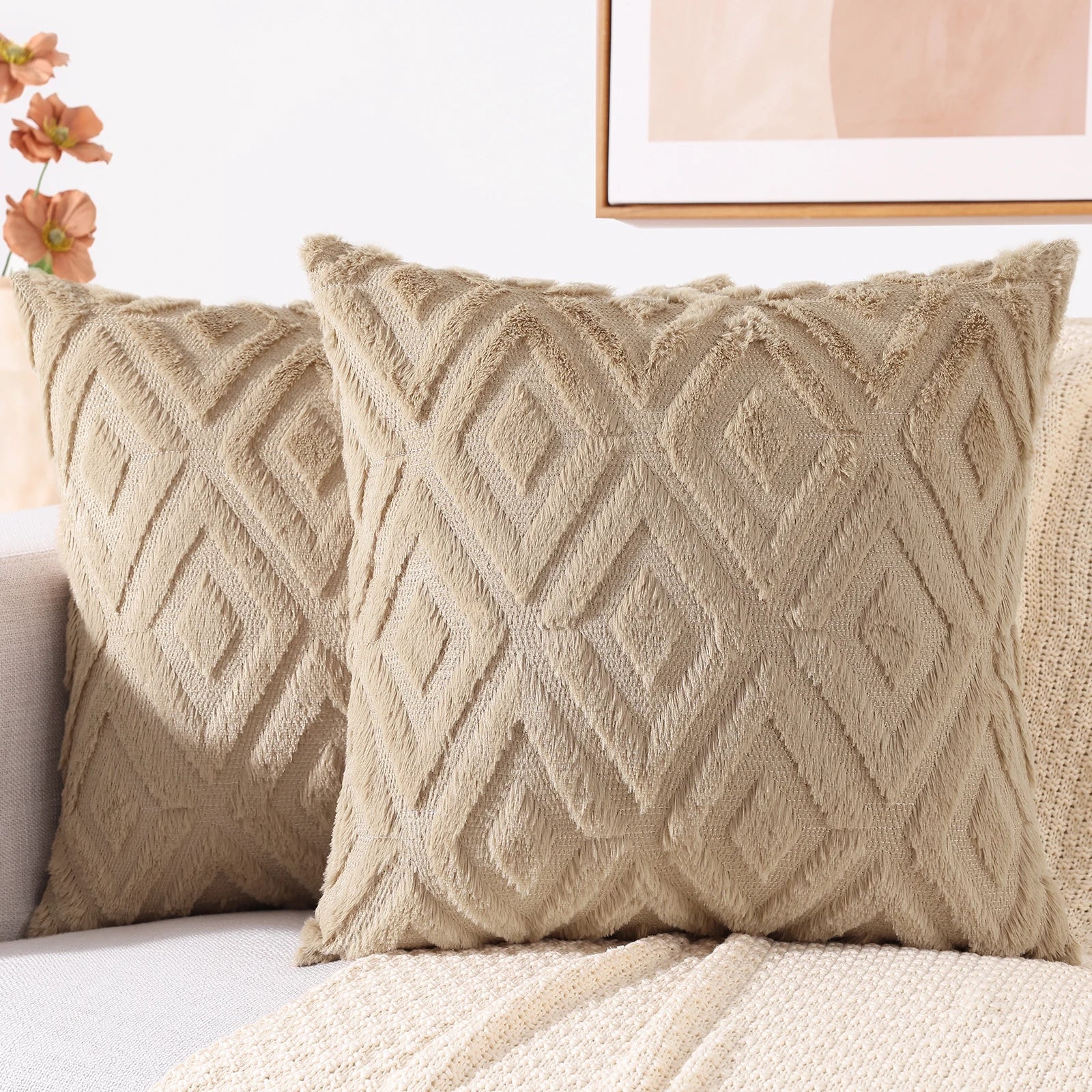 HAPIHAPPY New Winter Throw Pillow Covers Set of 1 Sofa Living Room Faux Wool Pillow Covers Soft Plush Home Throw Pillow Covers