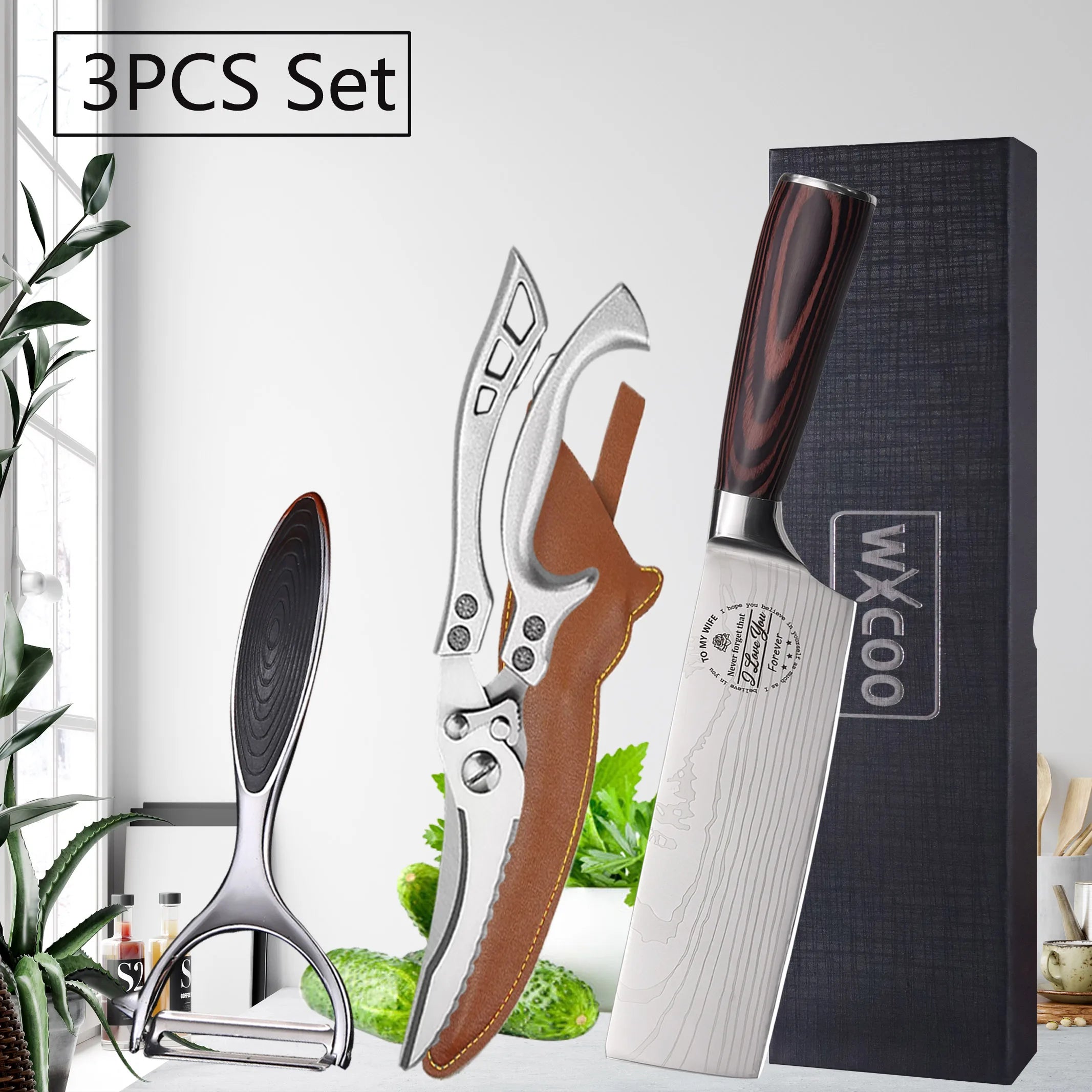 WXCOO Professional Chef's Knife Japanese Sharp Meat Cleaver Cooking Damascus Laser Kitchen with Gift Box Fruit Slicing Knife