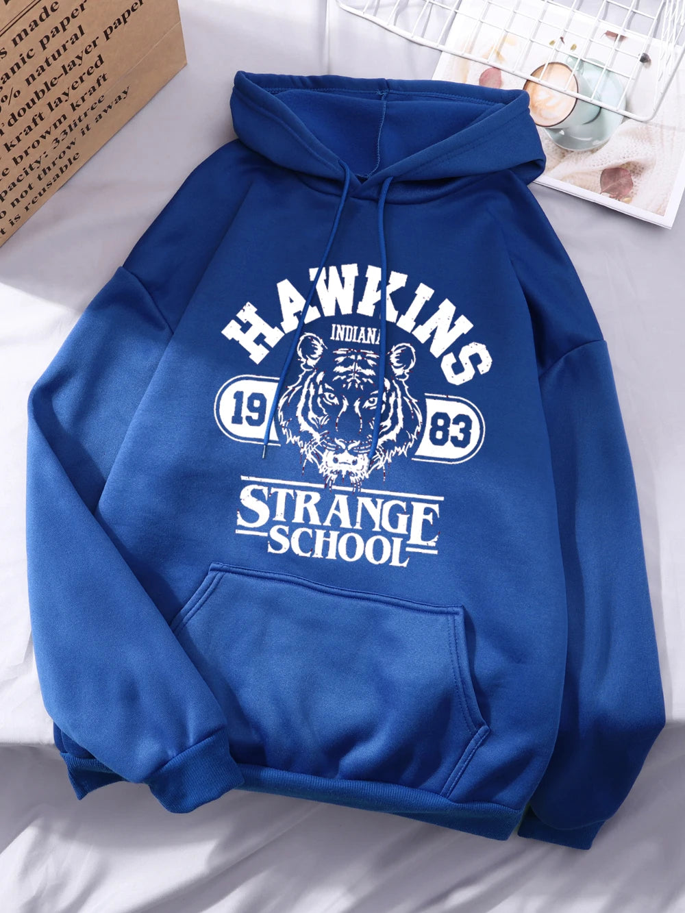 Hawkins Strange School 1983 Prints Hoodies Womens Winter Fleece Warm Sweatshirt Basic Loose Pocket Pullover Street Woman Clothes