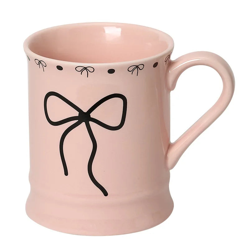 Ceramic Bow Mug for Office Home Milk Breakfast Coffee Cup Women Couple Birthday Gift Souvenir