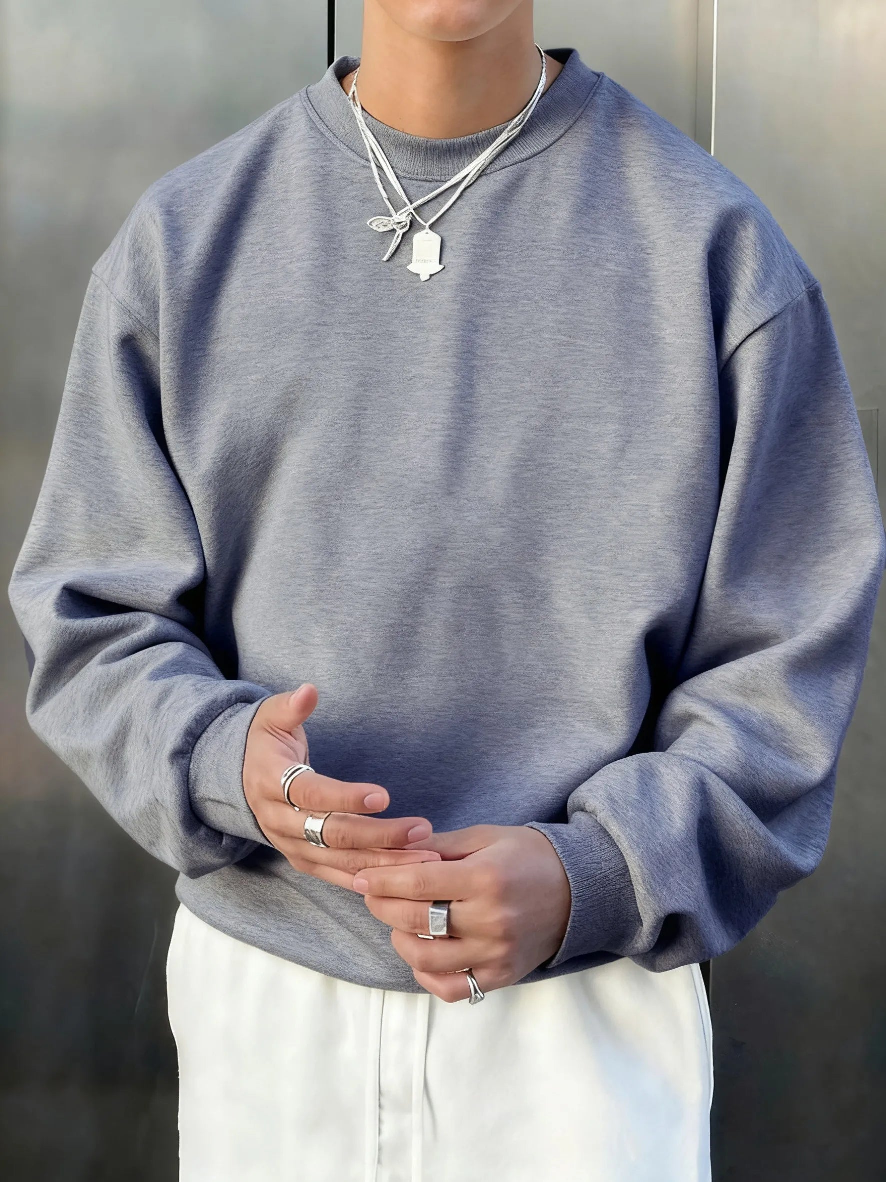 Man'S Fleece Autumn Top Street All-Match Pullovers Comfortable Basics Sweatshirts Sport Casual Sportswears Daily Soft Clothing