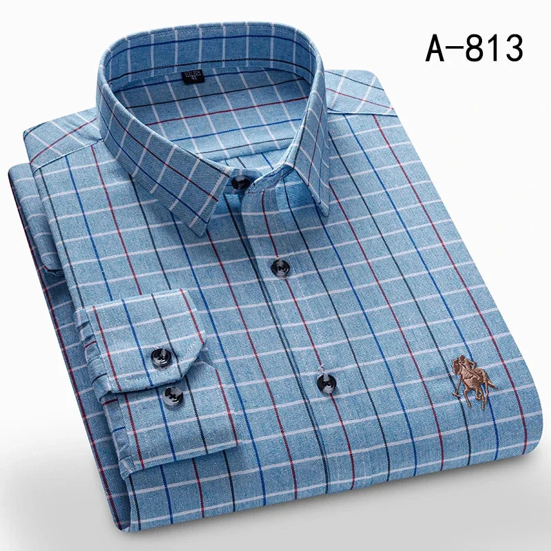 New Spring Fashion Flannel Long Sleeve Shirts For Men Plaid Plus Size Cotton Warm Soft Clothing Business Chic Smart Dress Shirts