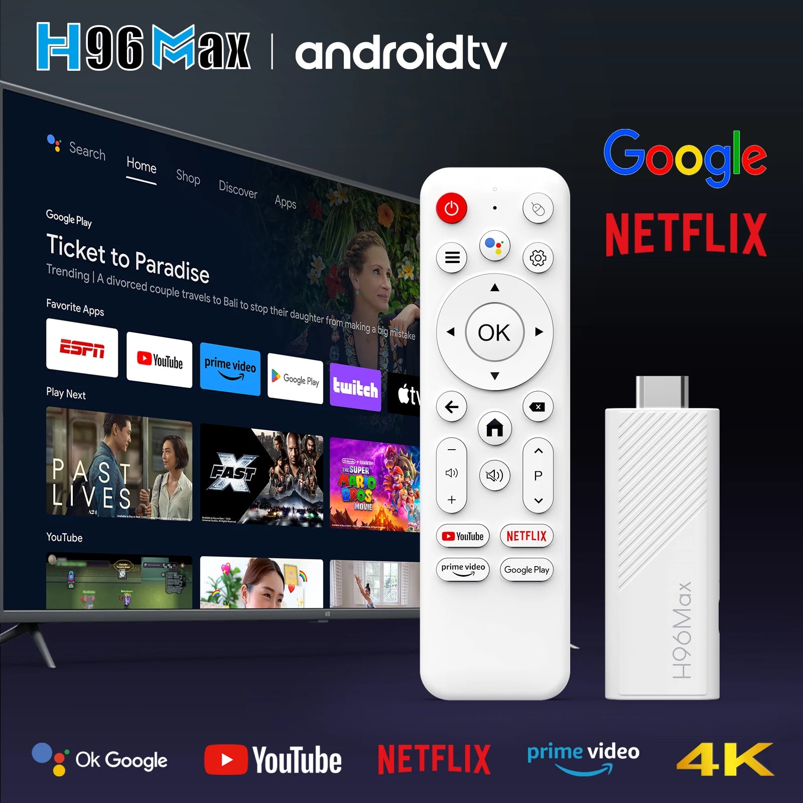 Kowankit 2025 H96 MAX TV Stick Android14.0 TV Box HDR Wifi6 BT5.0 H313 smart TV 5G 4K HD smart TV BOX Voice Remote Set TOP Box