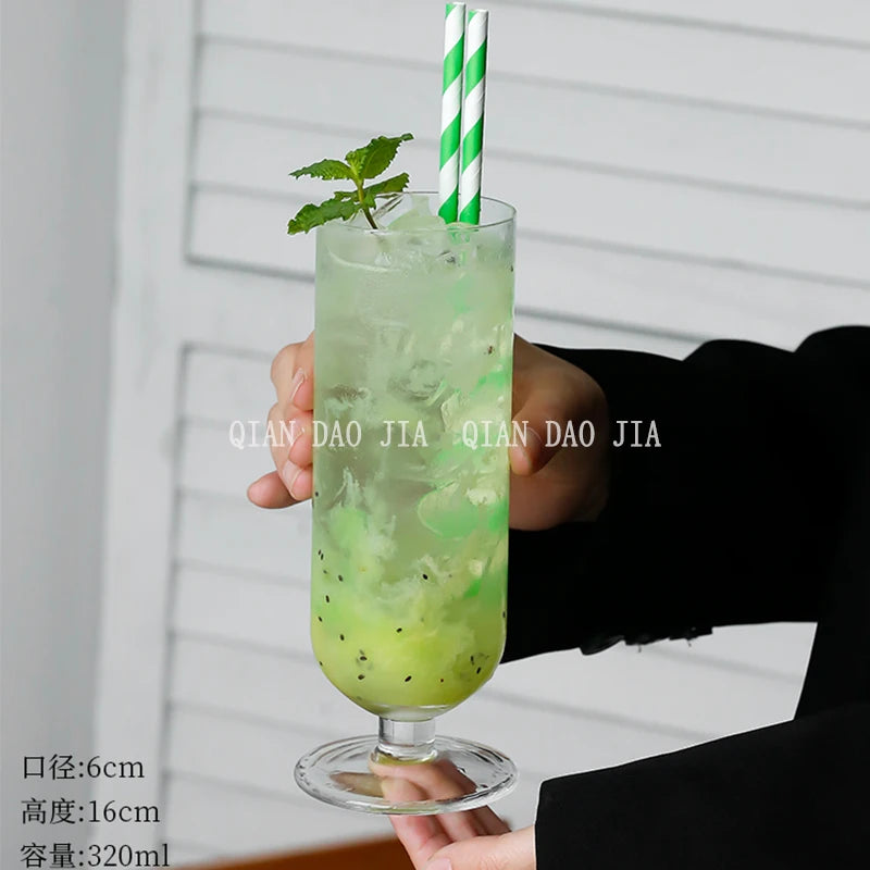 Crystal Cocktail Cup Lightweight Simple Straight Sided Long Drink Glass High Footed Juice Cup Bubble Water Cup Nordic Style G...