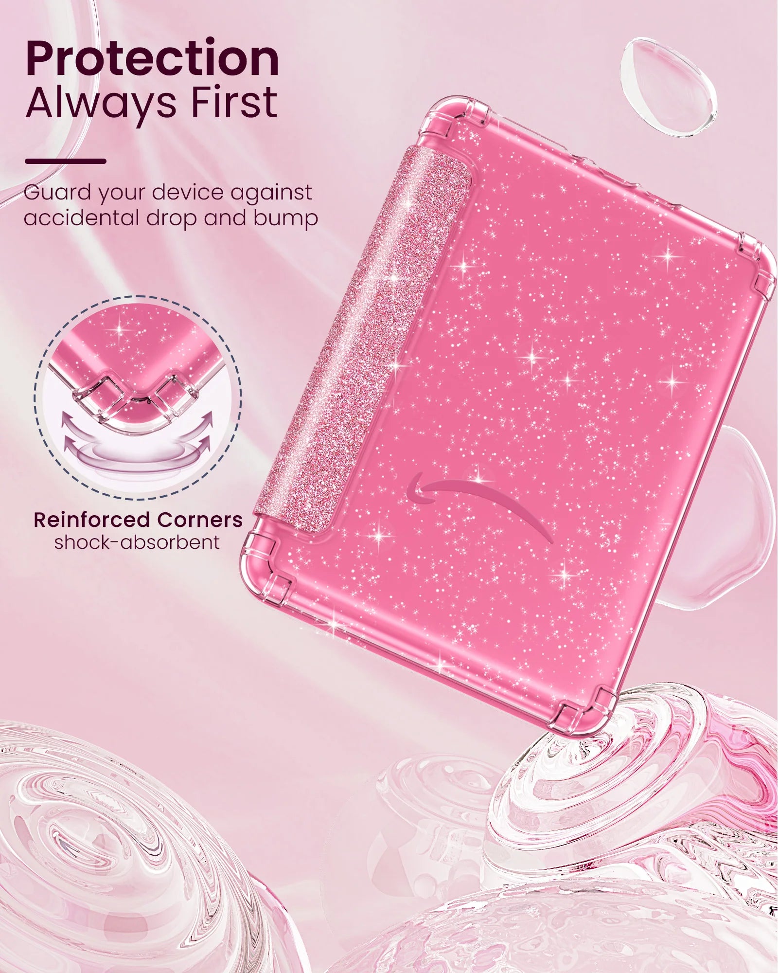 Case for 7" Kindle Paperwhite 2024 12th Gen Ultra Clear Soft Flexible Glitter TPU Back Cover Light Shell with Auto Wake/Sleep