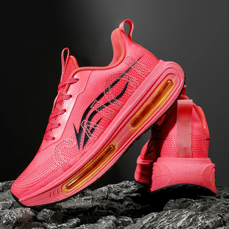 Men's Breathable Running Shoes for All Seasons - Shock-Absorbing Sole, Non-Slip Grip, Geometric Stripe Design, Suitable for Outdoor Jogging, Gym, and Casual Wear