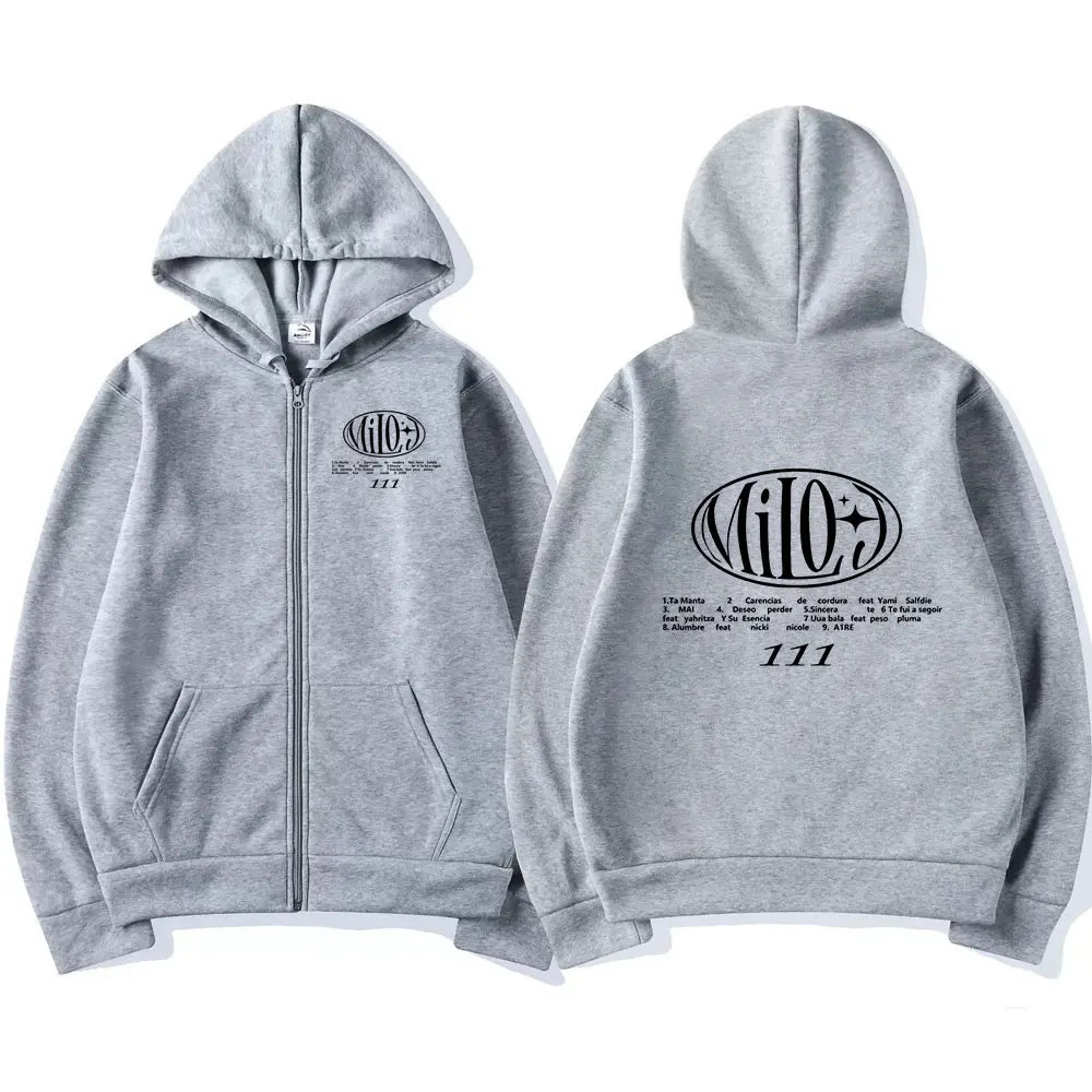 Rapper Milo J Zipper Hoodies 111 Music Album Zip Up Hooded Sweatshirts Men's Women Fashion Hip Hop Vintage Pullovers Fans Gift
