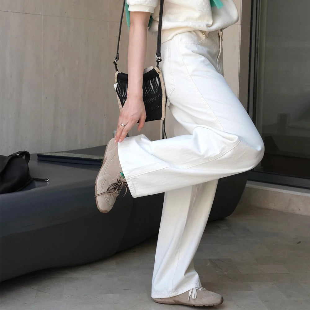 2025 Women Spring Wide Leg Denim Pants High Waist Cotton Stright Pants Fashion Clothes Pants Female Trousers