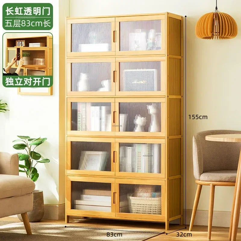 Home Living Room Furniture Stand Storage Cabinet Modern Rattan Bamboo Living Room Cabinet Changhong Glass Door Layered Shelf jl