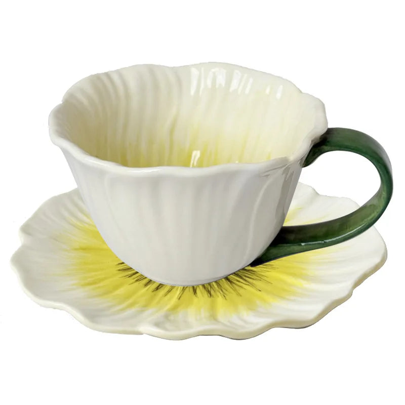 350Ml Ceramic Flower Coffee Cup Design Sense Niche Women High Value Latte Cups Beautiful  Saucer Set  Tea Cup Set Coffee Mug