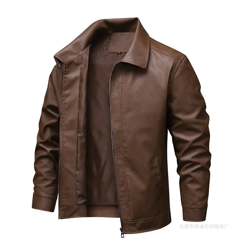New Leather Jacket Men's Spring Men's Slim Lapel Jacket Men's Top Windproof Casual Jacket Men Motorcycle Jacket Men Clothing