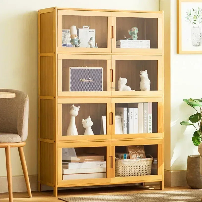 Home Living Room Furniture Stand Storage Cabinet Modern Rattan Bamboo Living Room Cabinet Changhong Glass Door Layered Shelf jl