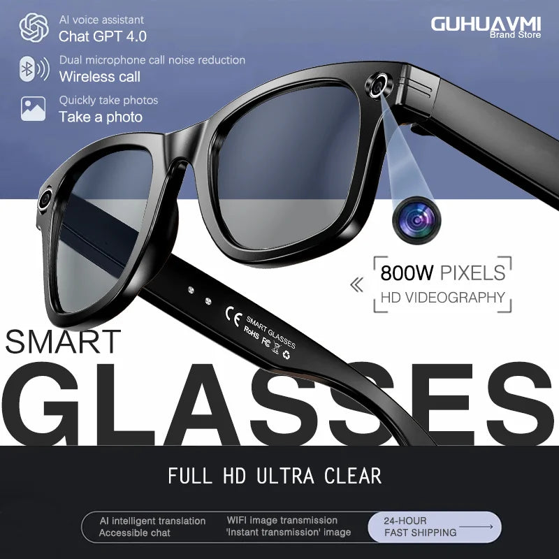2026New Smart Glasses with 8MP Camera Video Recording AI Photo Recognition Bluetooth Call Voice Translation Sunglasses Men Women.