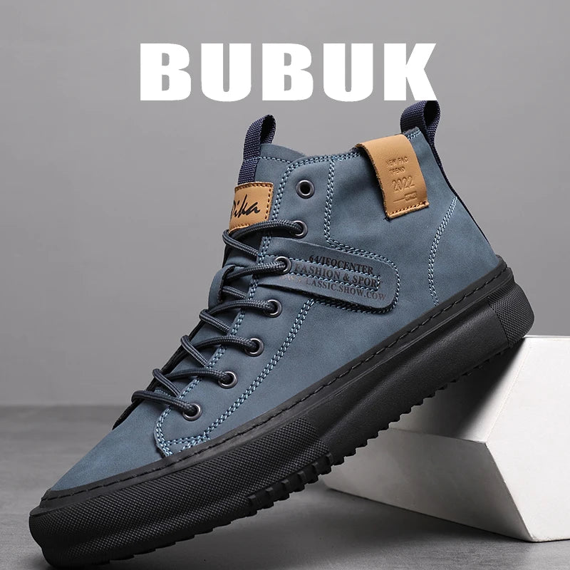 Bubuk New Trendy Fashion Men's Motorcycle Boots Soft Upper Sole Comfortable Mid-Top Design Ankle Boots Men's Fashion Lace-Up Sneakers Casual Sports Shoes