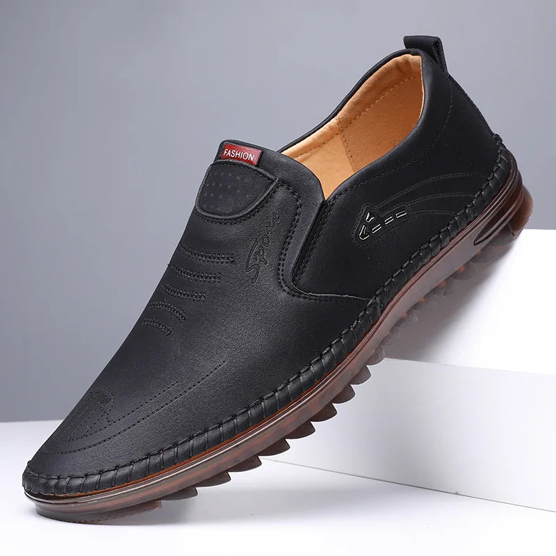 High Quality Men's Soft Leather Shoes Soft Bottom Flat Heel Casual Men's Shoes Non-slip Slip-on Mens Loafers Zapatos De Hombre