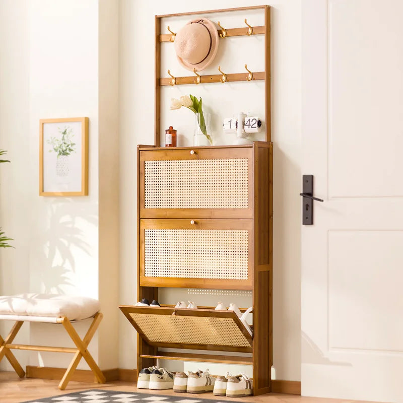 Shoe cabinet entrance household large-capacity home shoe rack storage artifact space-saving indoor rental house solid wood