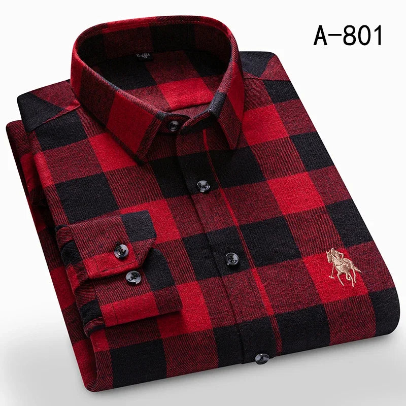 New Spring Fashion Flannel Long Sleeve Shirts For Men Plaid Plus Size Cotton Warm Soft Clothing Business Chic Smart Dress Shirts
