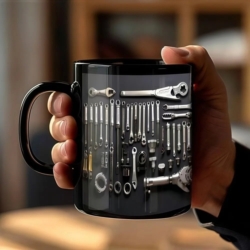 Funny 325ml Mechanic Coffee Mug Ceramic Wrench Pattern Water Cup Toolbox Design Sturdy Mechanic Mug Auto/Car Mechanic Gift