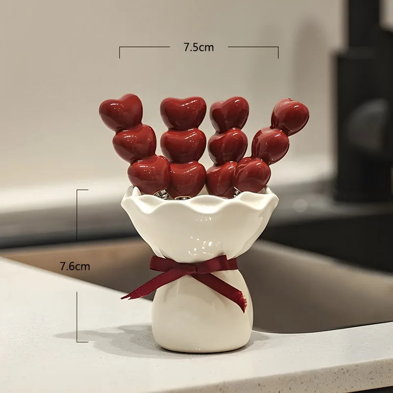 Kitchen Fruit Fork Cute Dessert Home Tableware High Appearance Creative Ceramic Container Stainless Steel Small Fork Set Gift