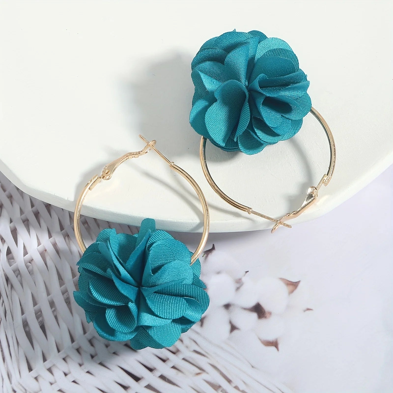 Vedawas Spring and summer holiday fashion cloth flower earrings,Multi-layer stereoscopic petal large circle earrings