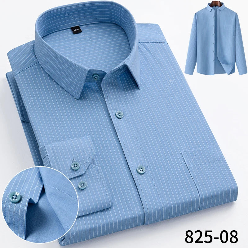 Fashion Casual Solid Strip Casual Shirts For Men Dress Shirts Long Sleeve Shirts Classic Bamboo Fabric Male Social Office Shirts