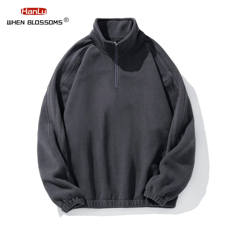 Autumn Winter Fleece Warm Stand Collar Embroidered Half Zip Men's Sweater New WoMen Fashion Streetwear Sweatshirts Casual Coats