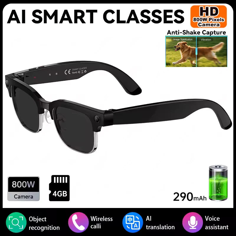 4K HD Color Changing AI Smart Glasses 800W Pixel Camera Bluetooth Call Voice Assistant Control Smart Sports Glasses 2026 Hot