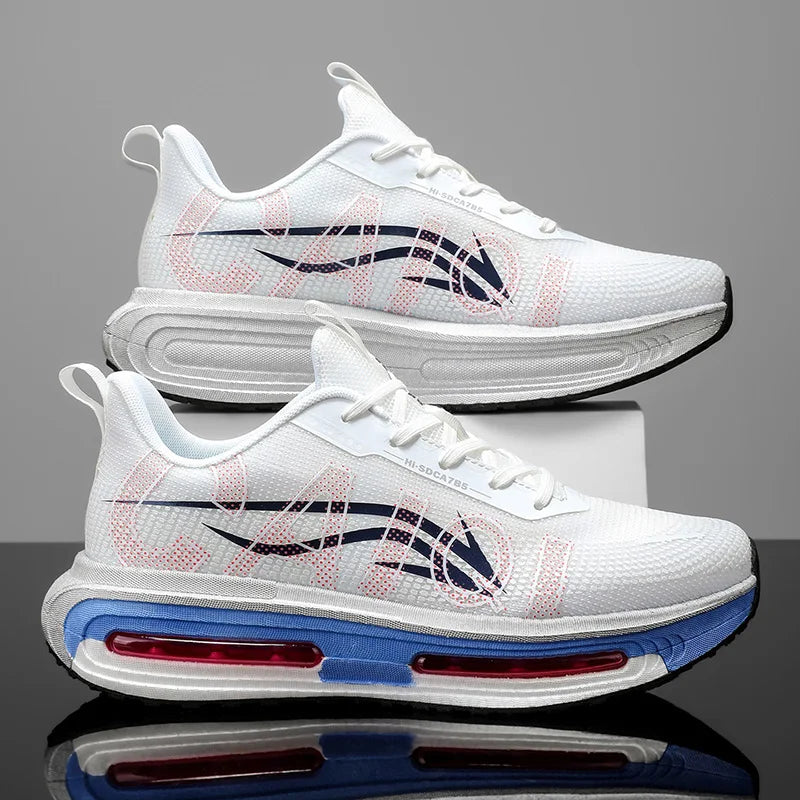 Men's Breathable Running Shoes for All Seasons - Shock-Absorbing Sole, Non-Slip Grip, Geometric Stripe Design, Suitable for Outdoor Jogging, Gym, and Casual Wear