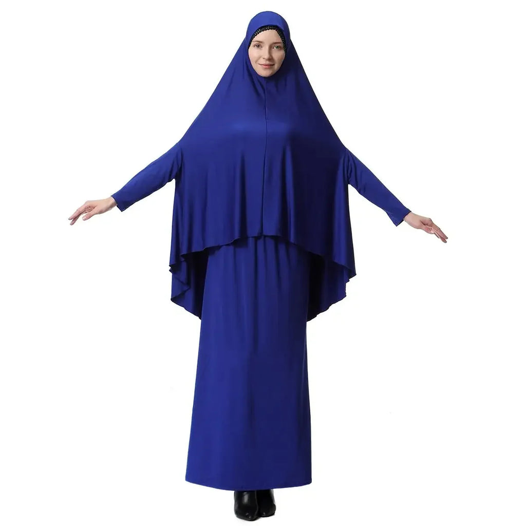 Ramadan Muslim Women Khimar Skirt 2 Pieces Set Eid Hooded Prayer Hijab Scarf Dress Burqa Robe Abaya Kaftan Overhead Islamic Gown