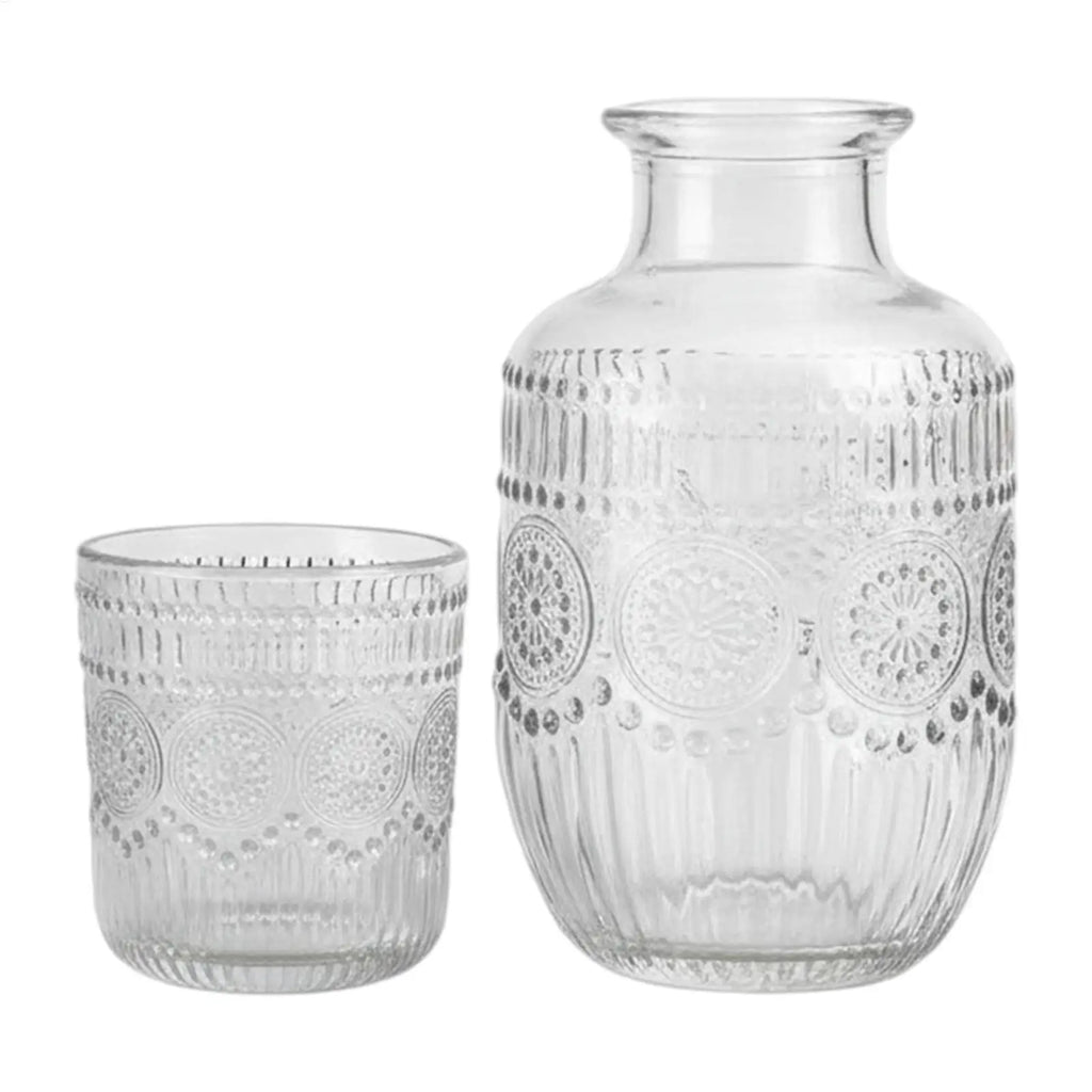 NEW Bedside Water Carafe and Glass Set Snowflake Design Elegant Jug Glass Carafe for Tea Coffee Milk Juice Drink Tea Coffee Milk