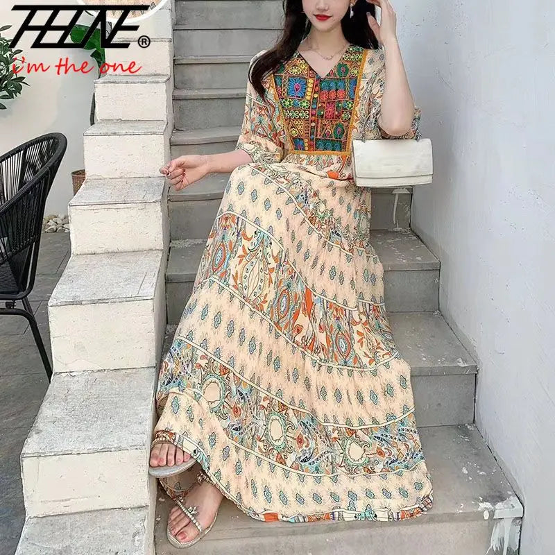 Indian Dress for Women Summer Embroidery Chic Elegant Party Dresses Clothes Vintage Long Maxi Prom Bohemian Beach Robe Vestidos -50% off.