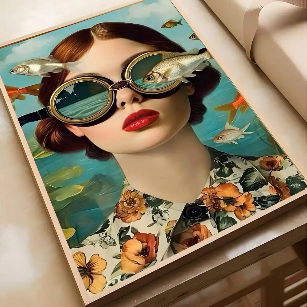 MINISO Oil Painting By Numbers Surrealism Woman Portrait Canvas Fish And Girl wall art Acrylic Paint By numbers For Adults
