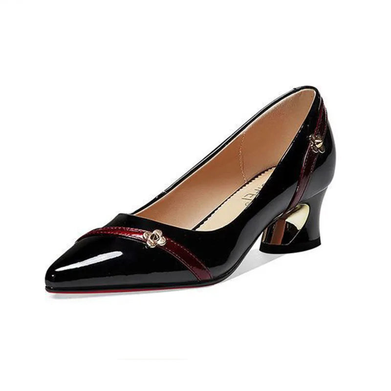 Women Pumps Spring Autumn Soft Leather Thick Middle Heel Shoes for Women Professional Shallow Mouth Pointed Toe Women's Shoes
