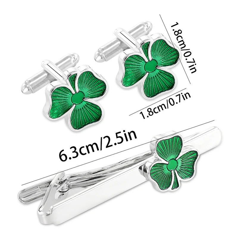 Fashion Enamel Four Leaf Clover Tie Clip Cufflinks Collar Studs Cuff Links Set Women Men Business Shirt Tie Jewelry Accessories