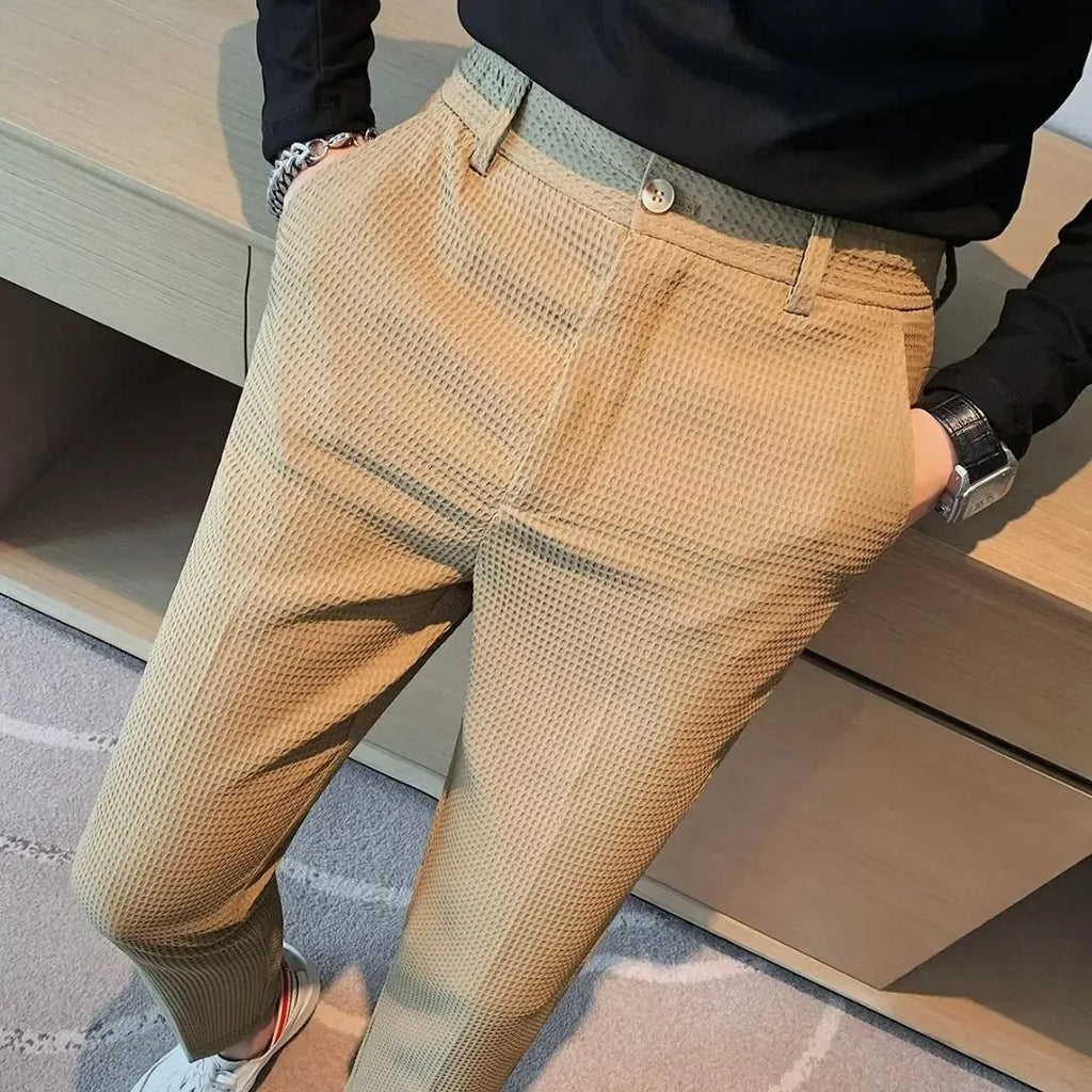 High-End Casual Men's Pants Summer Trendy Slimming Straight-Leg Pants Youth Korean Style Cropped Pants New Arrival