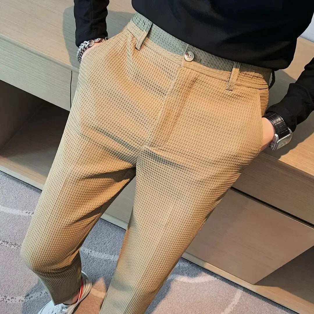 High-End Casual Men's Pants Summer Trendy Slimming Straight-Leg Pants Youth Korean Style Cropped Pants New Arrival