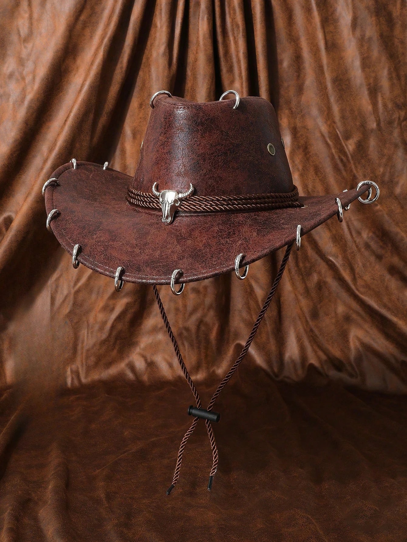 HongLuan Black Cowboy Adjustable Hat PU Leather for Man Travel Western Fashion Cowgirl with Bullhead Badge Outdoor Hats Woman