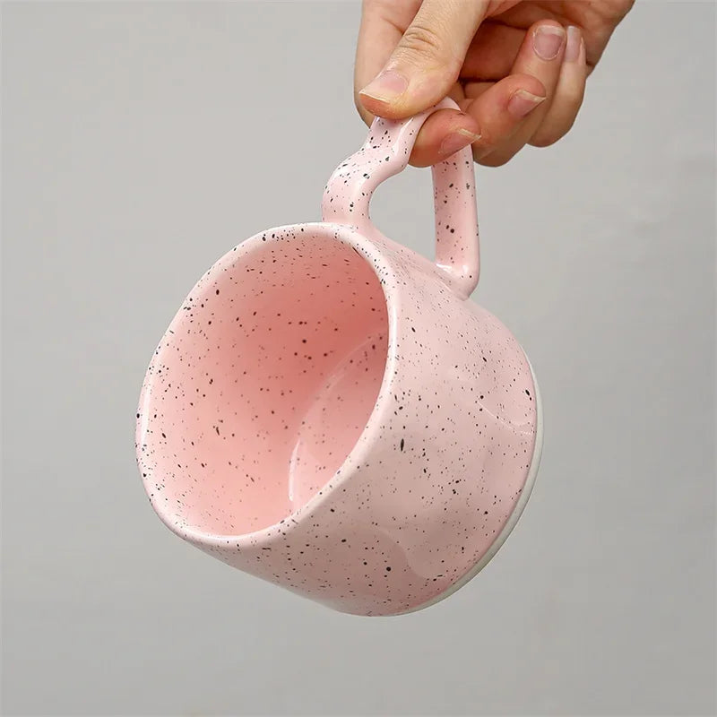 Korean Style ins Ceramics Cup 300ML Pink Love shape handle Coffee Mug Breakfast milk oatmeal cup Water  cup Valentine's Day Gift