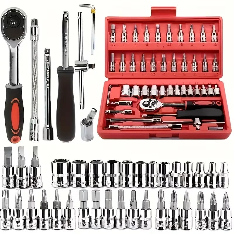 151/46-piece set of automotive machinery tool kits - ratchet torque wrench, integrated solution for motorcycle repair tools