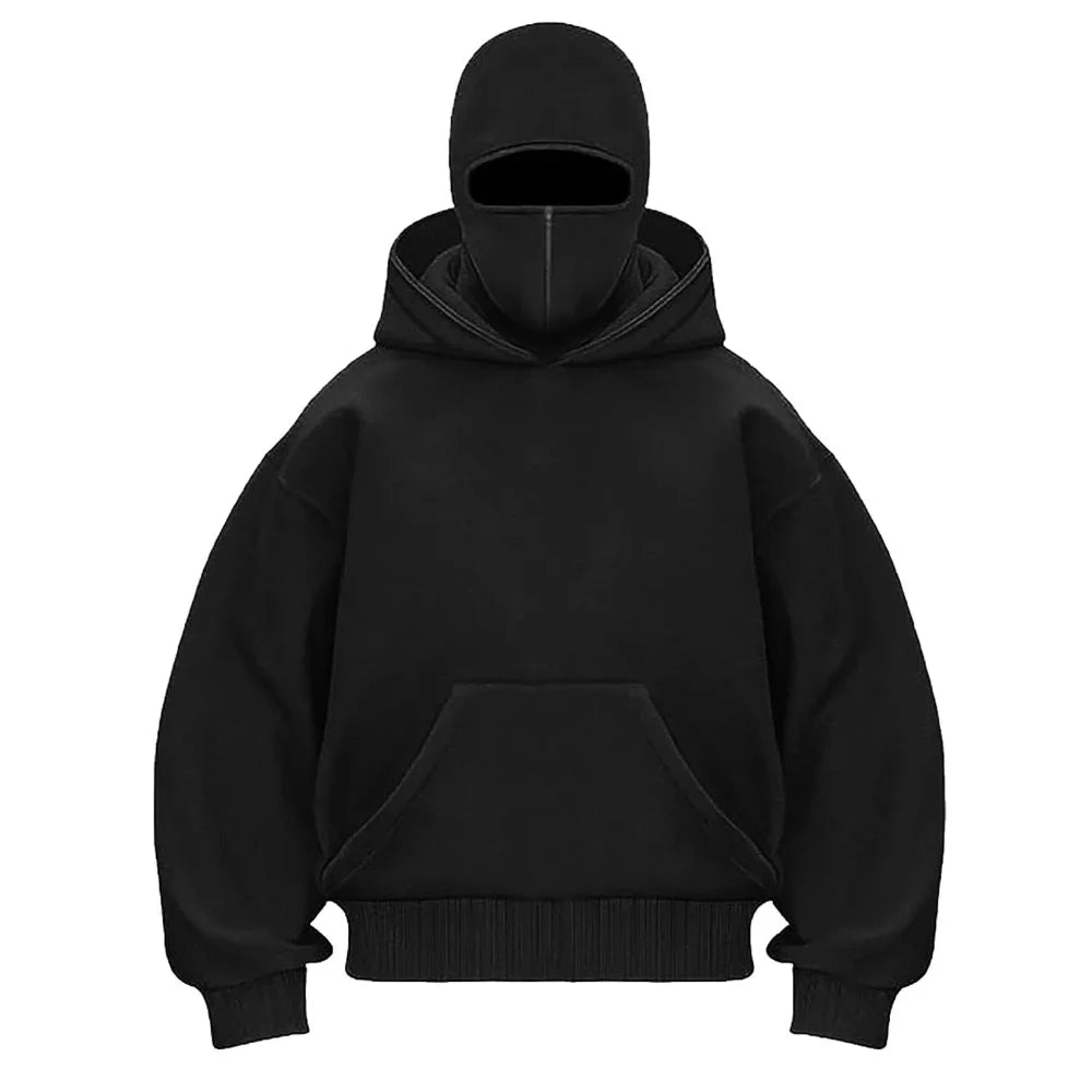 2025 Hot New Men's Balaclava Hoodies Half Zip Up Pullover Double Hooded Fleece Sweatshirt Unisex Fall Winter Outfits For Men