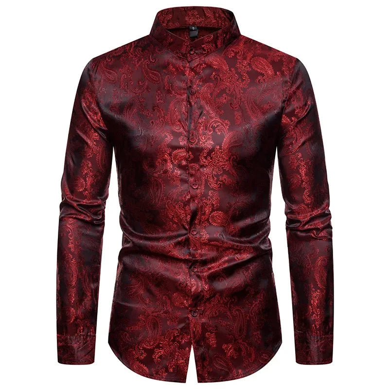 2026 New Men Fashion Medieval Floral Black Dress Shirts Stylish Long Sleeve Steampunk Shirt Men Party Club Bar Social Shirt Male