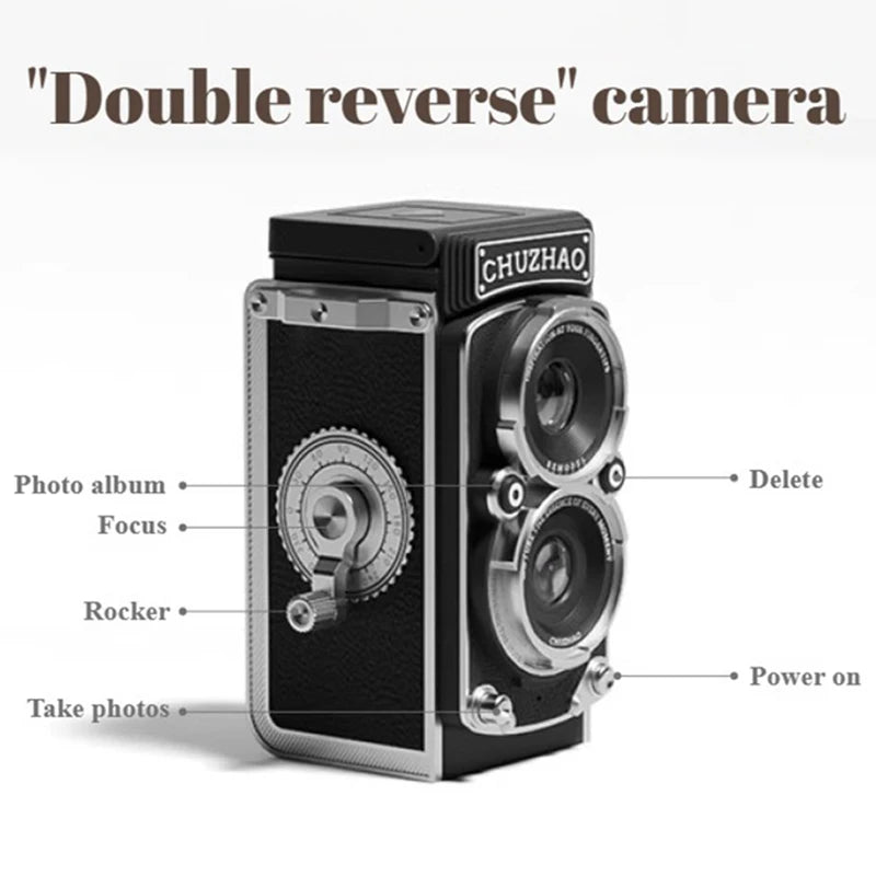 CCD Dual Reflex Retro Camera Photoes Video Mini Digital TLR Camera Recording with Manual Joystick Amateur Photography Gift