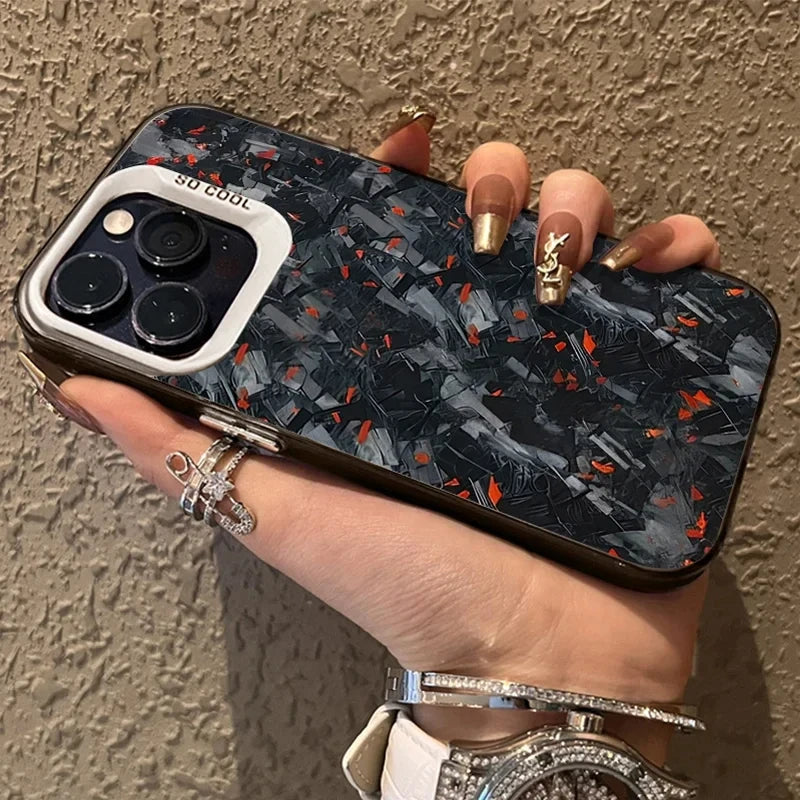 Imitation Forged Carbon Fiber Plating Case for iPhone 11 12 13 14 15 16 Pro Max XS X XR 8 7 PlusShockproof Matte Hard Cover